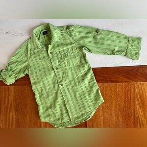 Gap Boys Button Down Shirts 👔 Size XS 4/5 Green Striped Button-Up Shirt Top